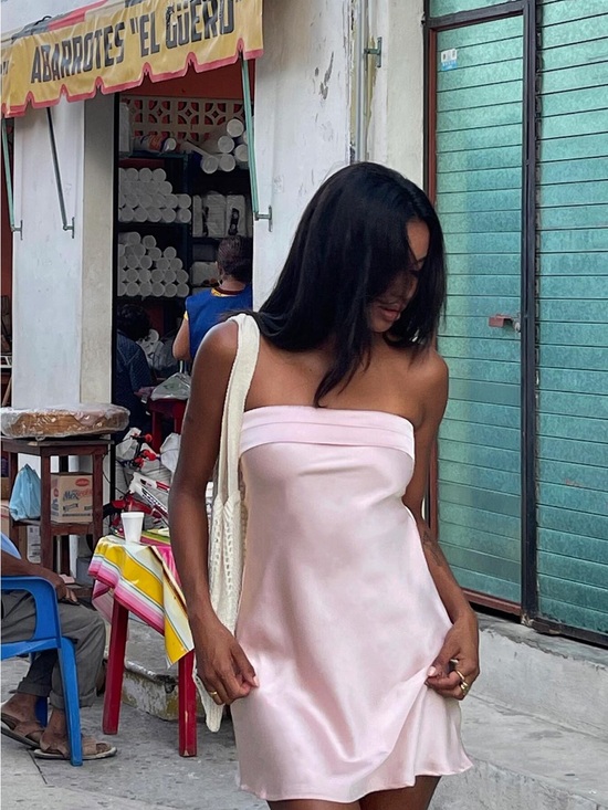 Princess Polly Dresses & Skirts - Princess Polly Strapless Satin Mini Dress in Light Pink
